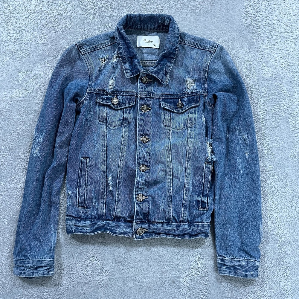 Kancan‎ Denim Jacket Womens Small Blue Distressed Button Up Trucker Y2K Retro